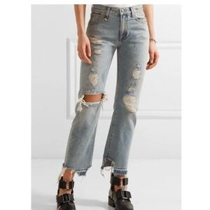 R13 Bowie Distressed Mid Blue Cropped Rutland Grunge High Rise Jeans Size 25 EUC